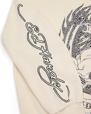 Trapstar x Ed Hardy Dead or Alive Rhinestone Hoodie - Cream - My Store