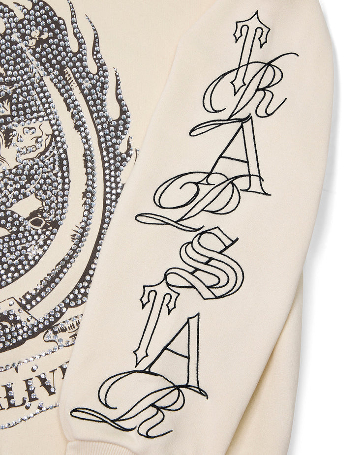 Trapstar x Ed Hardy Dead or Alive Rhinestone Hoodie - Cream - My Store
