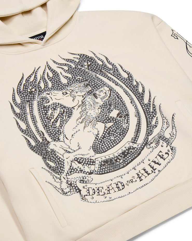 Trapstar x Ed Hardy Dead or Alive Rhinestone Hoodie - Cream - My Store
