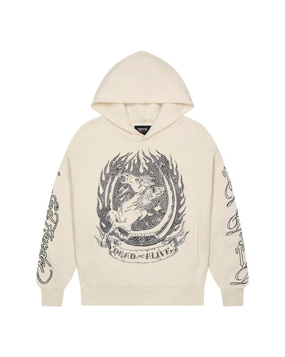 Trapstar x Ed Hardy Dead or Alive Rhinestone Hoodie - Cream - My Store