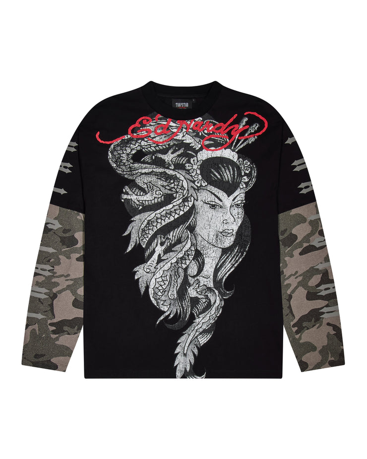 Trapstar x Ed Hardy Medusa LS Tee - Washed Black/Camo